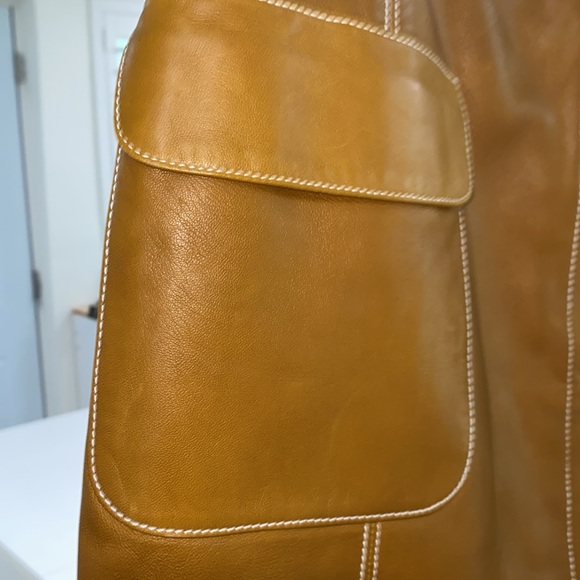 Linda Allard Ellen Tracy cognac brown lamb leather pencil skirt w patch pockets - Picture 4 of 13